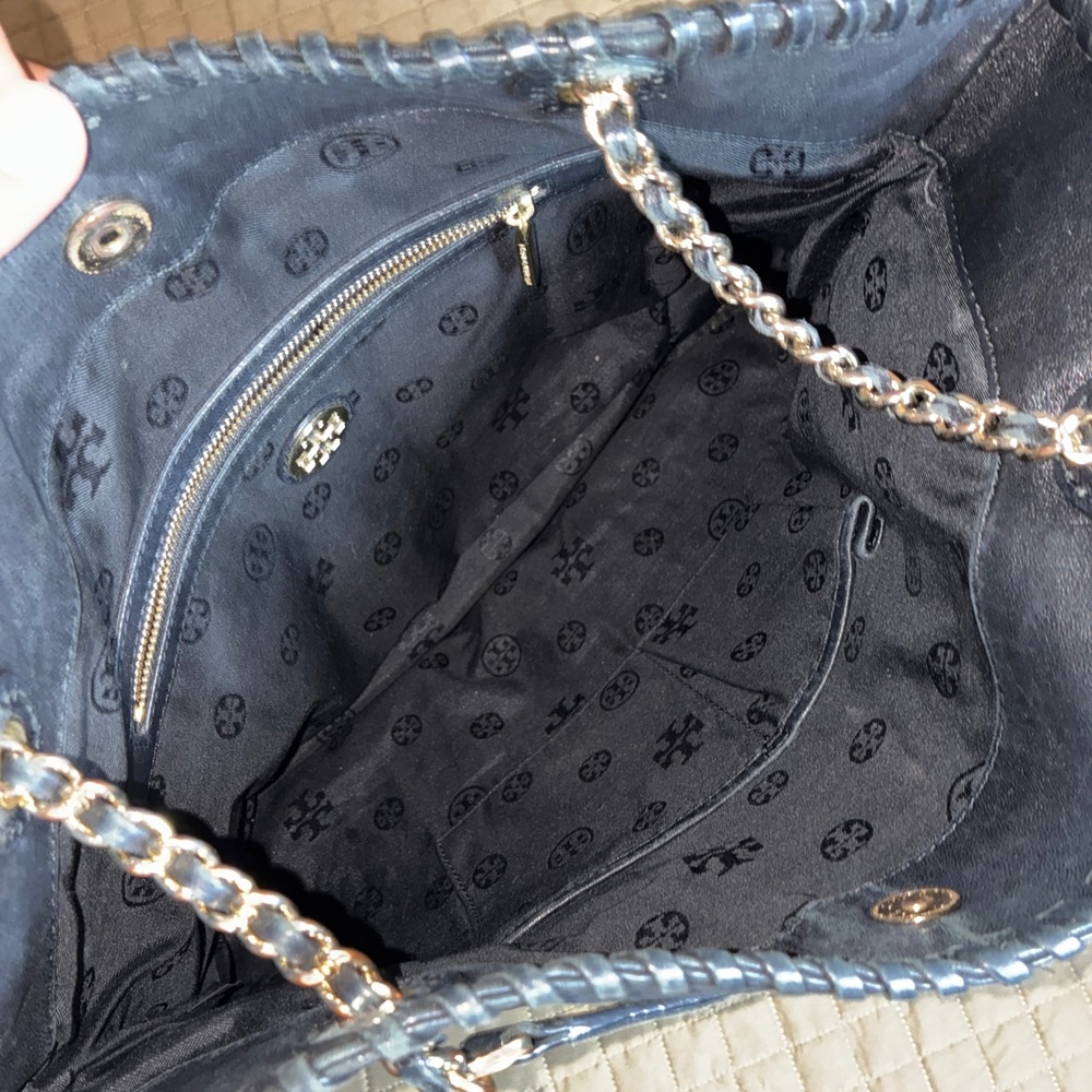 Tory Burch Marion Quilted Black Leather Tote Bag Gold Chain Shoulder Bag Large - Picture 5 of 9